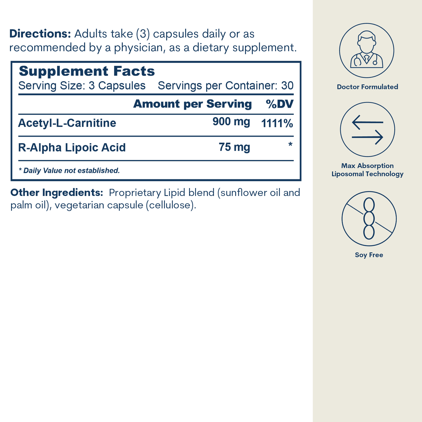 Liposomal ALC and R-ALA - Capsules (90 Count/ 30 Servings)