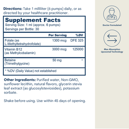 Liposomal B-12 Folate TMG - Liquid Spray (1 FL OZ/ 30 Servings)