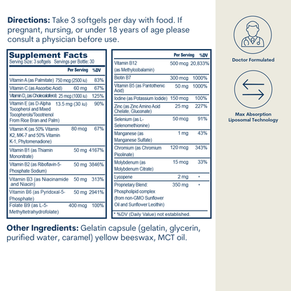 Liposomal Active B-Complex Multivitamin w/Minerals - Softgels (90 Count/ 30 Servings)